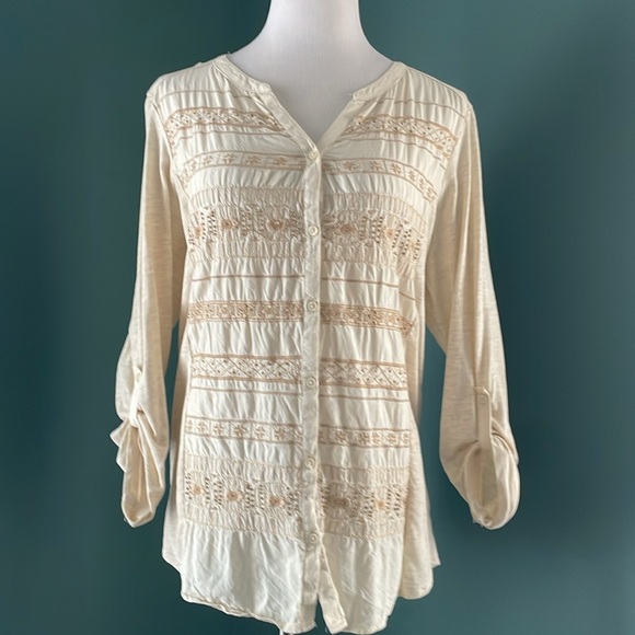 Style & Co Cream Embellished Blouse - Picture 1 of 4